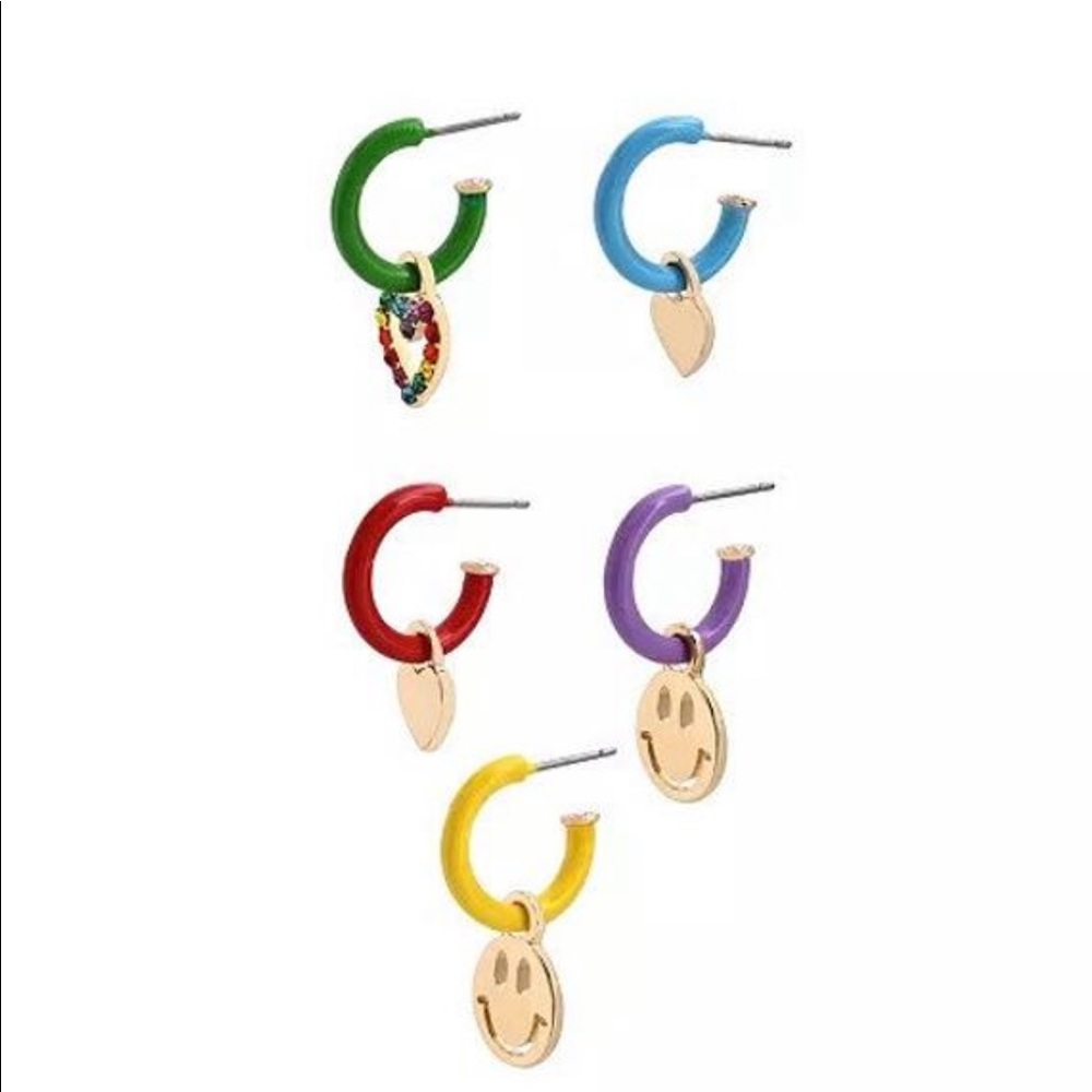 Betsey Johnson rainbow hugger mini charm hoops